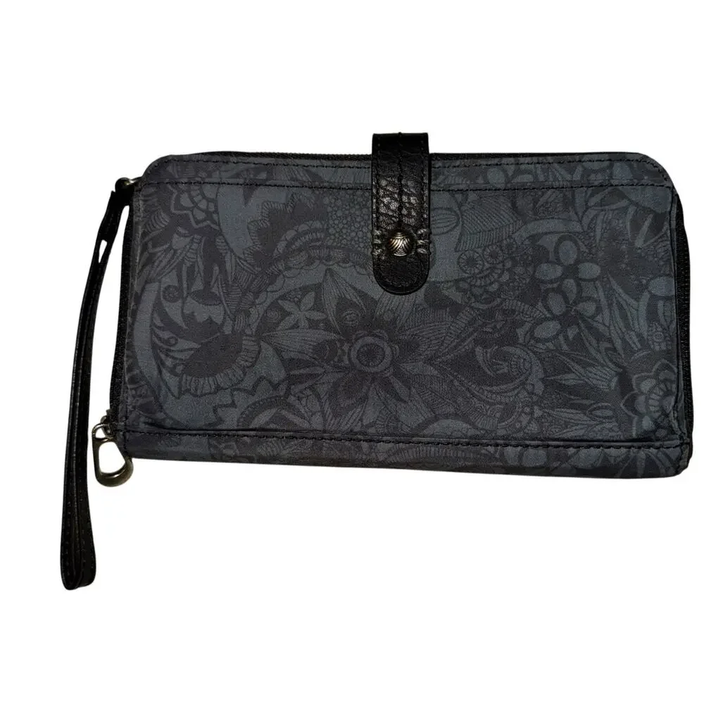Sakroots Paisley Floral Zip Wallet Ecotwill‎ Corin Flap Black Neutral Wristlet